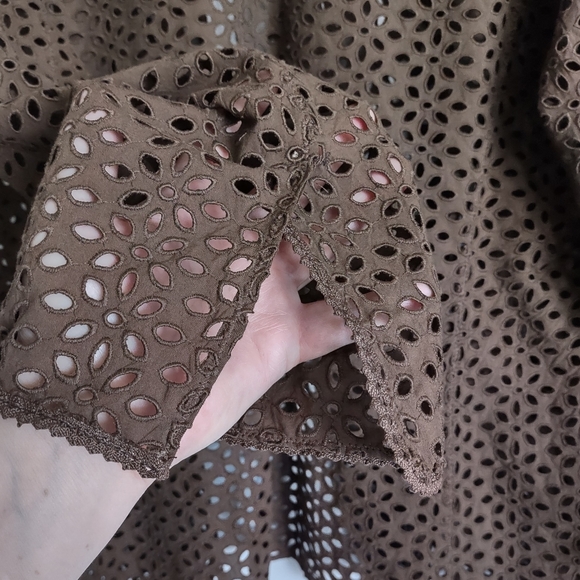 Vintage Size XL Skirt & Open front Jacket Brown open work embroidery Johnny Was? - Picture 4 of 15